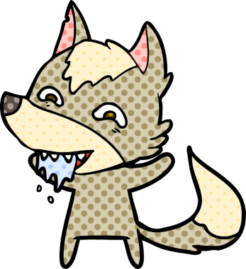 Bir insan tarafından çizilmiş aç kurt çizgi filmi.