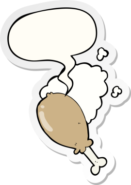 Bir insan tarafından çizilmiş konuşma balonu çıkartmalı tavuk budu.