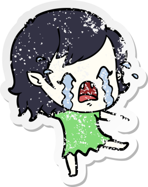 Bir insan tarafından çizilmiş ağlayan vampir bir karikatür çıkartması.