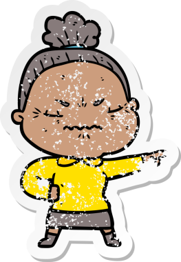 Bir insan tarafından çizilmiş, sıkıntılı bir karikatür çıkartması.