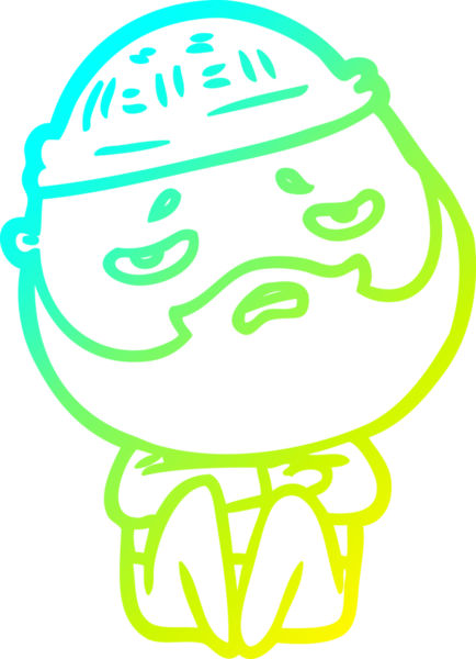 Bir insan tarafından çizilmiş sakallı, endişeli bir çizgi film çizimi.