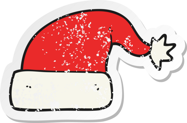 Bir insan tarafından çizilmiş bir karikatür Noel şapkasının gerilimli retro yapıştırması.