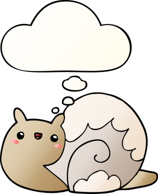 Bir insan tarafından çizilmiş, düşünce baloncuklu tatlı çizgi film salyangozu.