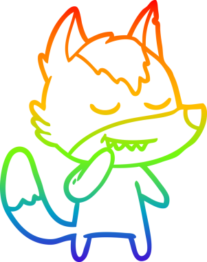 Gökkuşağı gradyan çizgisi. Bir insan tarafından çizilmiş dost bir kurt çizgi filmi.