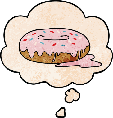 Bir insan tarafından çizilmiş grunge desenli düşünce baloncuklu çizgi film donutu.