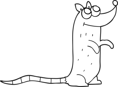 Bir insan tarafından çizilmiş siyah beyaz bir çizgi film faresi.