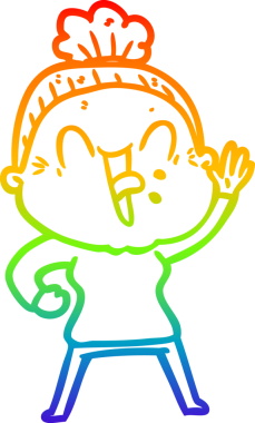 Gökkuşağı gradyan çizgi çizimi Bir insan tarafından çizilmiş mutlu yaşlı kadın