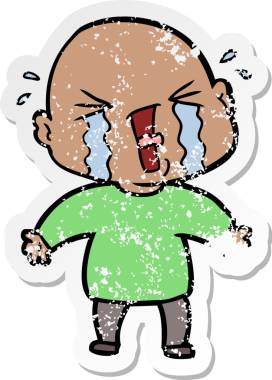 Bir insan tarafından çizilmiş ağlayan kel bir adamın sıkıntılı çıkartması.