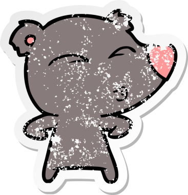 Bir insan tarafından çizilmiş ıslık çalan bir ayının sıkıntılı çıkartması.