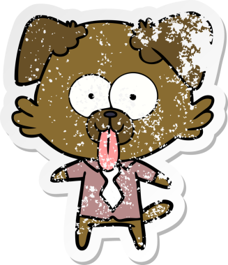 Bir insan tarafından çizilmiş dilli çizgi film köpeğinin sıkıntılı çıkartması.