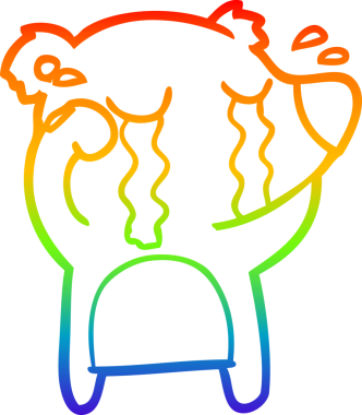 Gökkuşağı gradyan çizgi çizimi bir insan tarafından çizilmiş ağlayan ayı