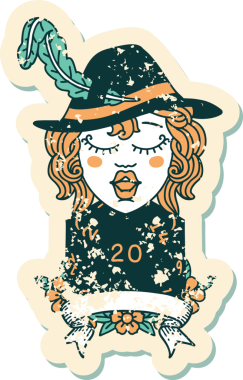 Retro Dövme Tarzı İnsan Ozan Karakteri Bir insan tarafından çizilmiş doğal 20 zar ile