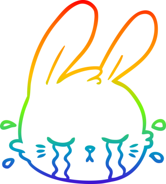 Gökkuşağı gradyan çizgi çizimi Bir insan tarafından çizilmiş ağlayan tavşan yüzü