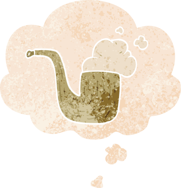 Düşünce baloncuklu karikatür borusu grunge sıkıntılı retro stili bir insan tarafından çizilmiş