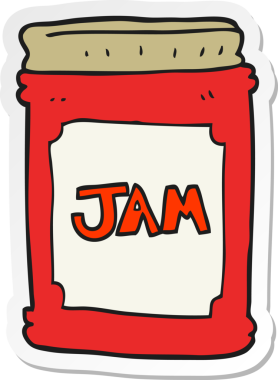 Bir insan tarafından çizilmiş karikatür reçel kavanozunun etiketi.