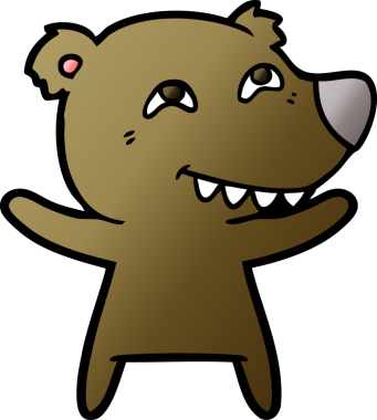 Bir insan tarafından çizilmiş dişleri gösteren çizgi film ayısı.