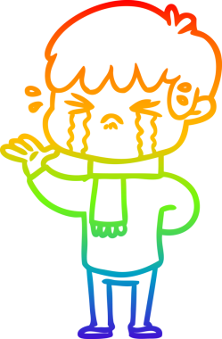 Gökkuşağı gradyan çizimi bir insan tarafından çizilmiş ağlayan bir çizgi çocuk çizimi