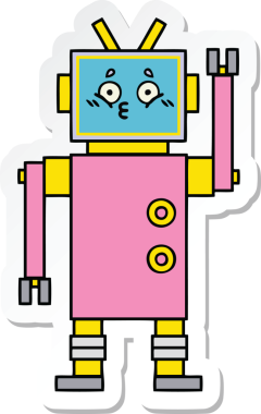 Bir insan tarafından çizilmiş şirin çizgi film robotunun çıkartması.