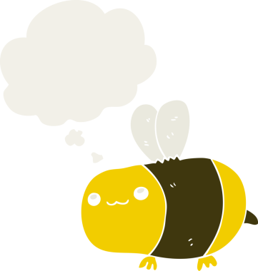 Düşünce baloncuğu olan çizgi film arısı insan tarafından çizilmiş.