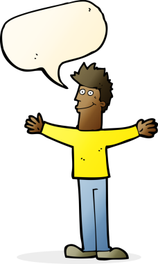 Bir insan tarafından çizilmiş konuşma balonlu mutlu adam çizgi filmi.