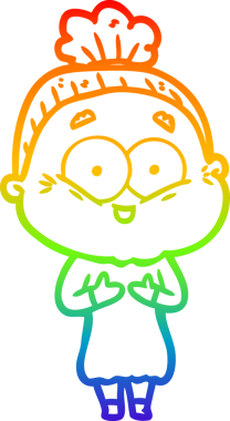 Gökkuşağı gradyan çizgi çizimi Bir insan tarafından çizilmiş mutlu yaşlı kadın