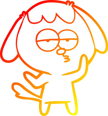 Bir insan tarafından çizilmiş, çizgi film yorgun bir köpeğin sıcak çizgi çizimi.