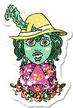 Bir insan tarafından çizilmiş 20 zarlı yarım ork şairin grunge etiketi.