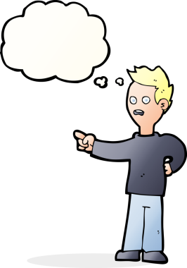 Bir insan tarafından çizilmiş düşünce balonuyla işaret eden karikatür şoku.