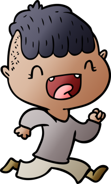 Çizgi filmdeki mutlu çocuk gülüyor ve bir insan tarafından çiziliyor.