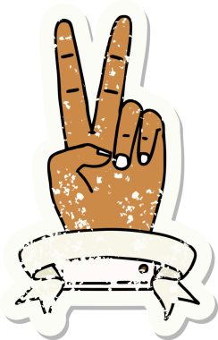 Retro Dövme Tarzı Barış Bir insan tarafından çizilmiş iki parmak el hareketi