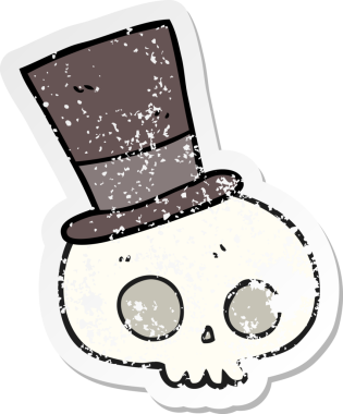 Bir insan tarafından çizilmiş silindir şapkalı bir kafatası çıkartması.