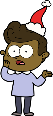 Bir insan tarafından çizilmiş Noel Baba şapkası takan bir adamın el çizimi.