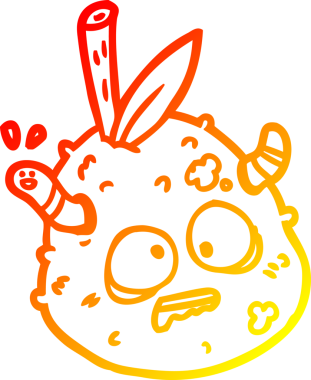 Bir insan tarafından çizilmiş solucanlı çürümüş bir armut çizgisi.