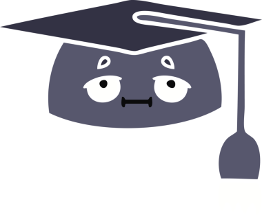 Bir insanın çizdiği mezuniyet şapkasının düz renkli retro karikatürü.