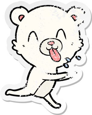 Bir insan tarafından çizilmiş dilden çıkmış kaba bir kutup ayısının sıkıntılı çıkartması.