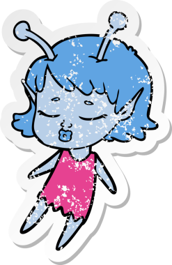 Bir insan tarafından çizilmiş sevimli bir uzaylı kız çizgi filminin sıkıntılı çıkartması.