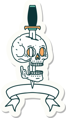 Bir insan tarafından çizilmiş kafatasının pankartıyla dövme stili etiketi