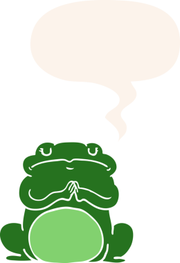 bir insan tarafından çizilmiş, konuşma balonu olan kibirli bir kurbağa.