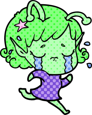 Bir insan tarafından çizilmiş ağlayan uzaylı kız çizgi filmi.