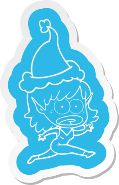 Şok olmuş bir elf kızının insan tarafından çizilmiş Noel Baba şapkası.