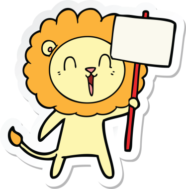 Bir insan tarafından çizilmiş, gülen aslan karikatürü çıkartması.