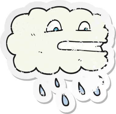 Bir insan tarafından çizilmiş karikatür yağmur bulutunun gerilimli yapıştırması