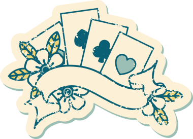 Bir insan tarafından çizilmiş kartların ve pankartın sembolik dövmeli resmi