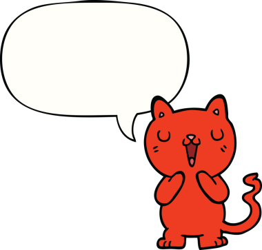 Bir insan tarafından çizilmiş konuşma balonu olan çizgi film kedisi.