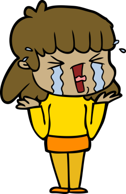 Bir insan tarafından çizilmiş gözyaşları içindeki çizgi film kadını.