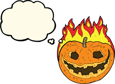 Bir insan tarafından çizilmiş düşünce baloncuklu garip balkabağı.