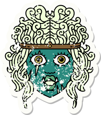 Retro Dövme Tarzı Ork Barbar karakter yüzü Bir insan tarafından çizilmiş