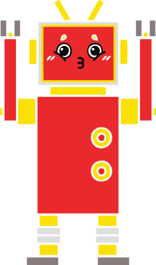 Bir insan tarafından çizilmiş düz renkli bir robot karikatürü