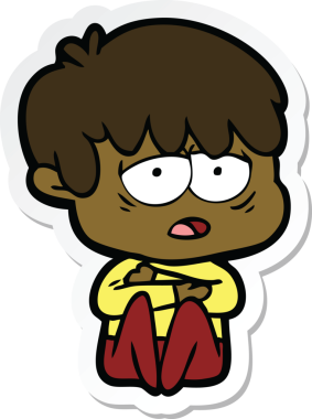 Bir insan tarafından çizilmiş bitkin bir çocuk çizgi filminin çıkartması.