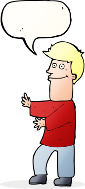 Bir insan tarafından çizilmiş konuşma balonuyla hareket eden karikatür adamı.